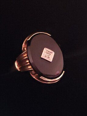 Vintage Art Deco Edward R. Roehm 10kt Gold Onyx Diamond Ring Size 6